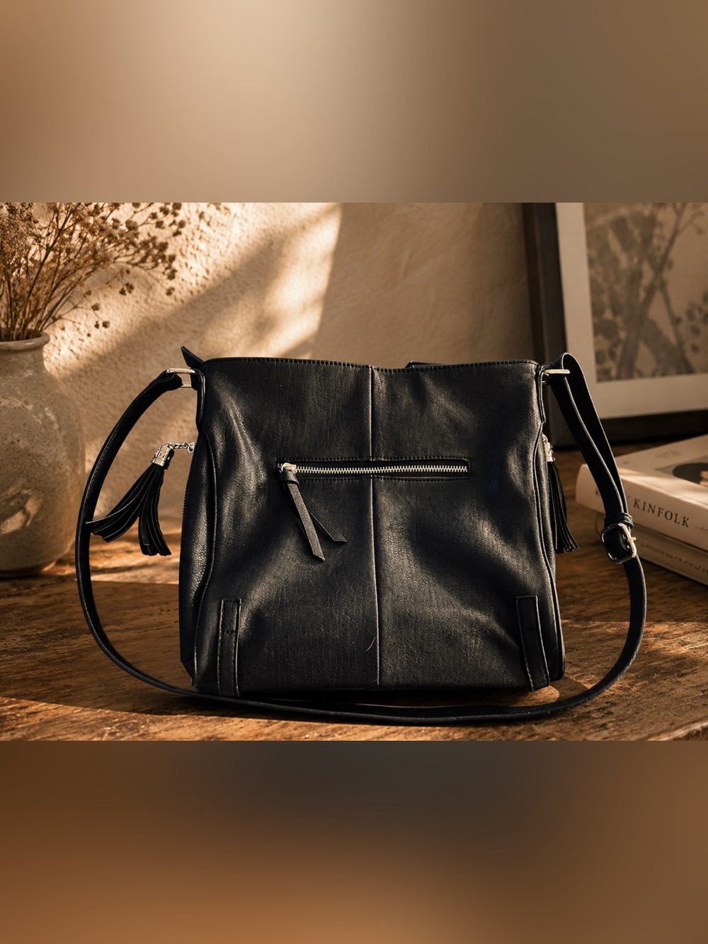 MMS Design Studio Black Crossbody Bag with Adjustable Strap
